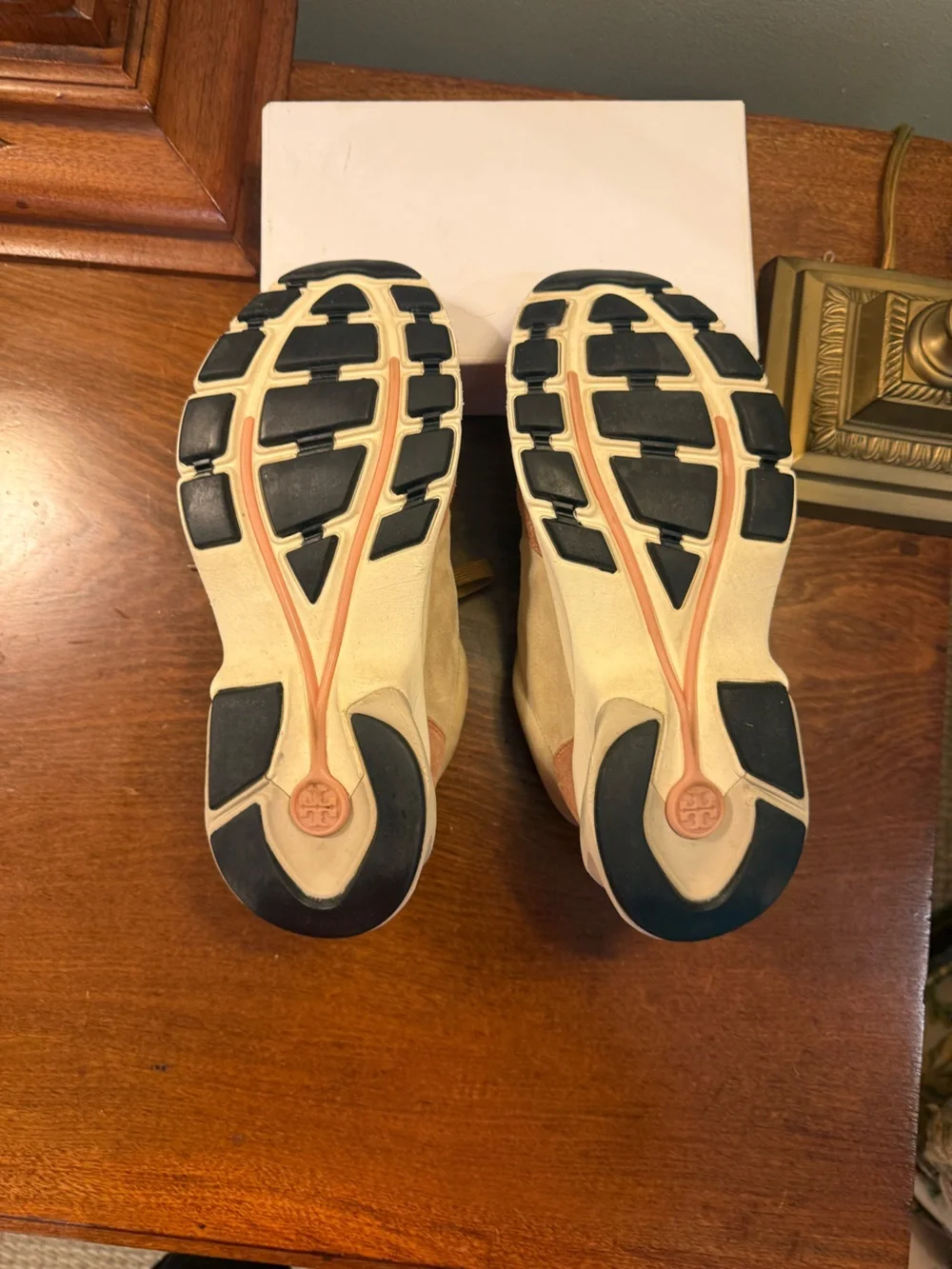 Tory Burch Good Luck Trainer / Nat Suede  Cream/Navy/Pink Moon Size 6 $328